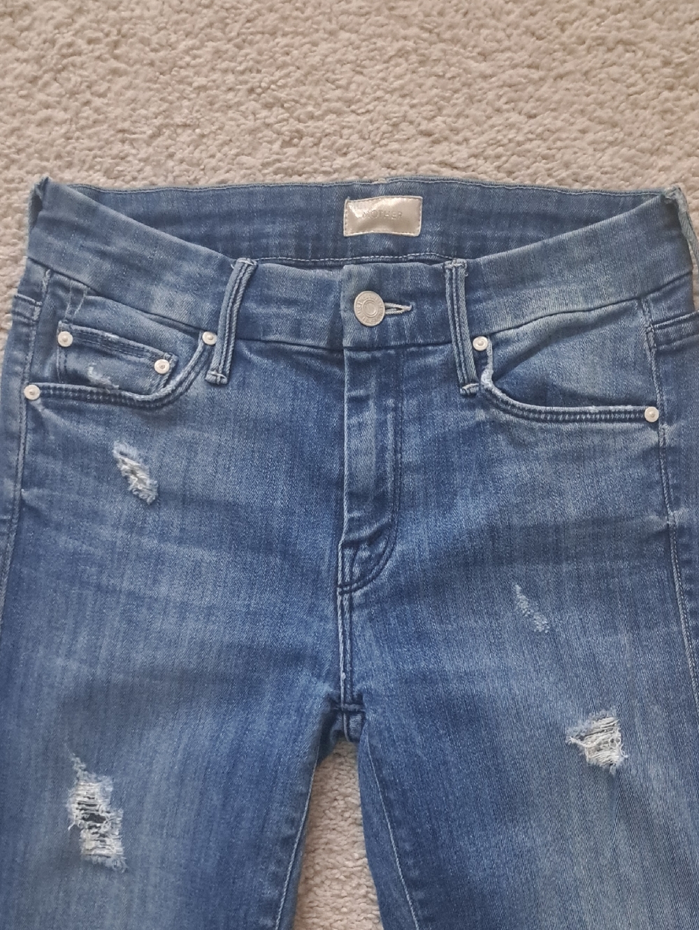 MOTHER Distressed Blue Skinny Jeans Size 24 - Picture 2 of 13